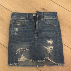 Distressed Blue Denim Skirt